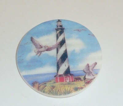 Black & White Lighthouse & Sea Birds on MOP - Mother Pearl Shank Button 1-3/8'' 