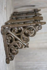 6 Small Shelf Brackets Fleur De Lis Cast Iron Brace Antique Style Corbels 4x 4"