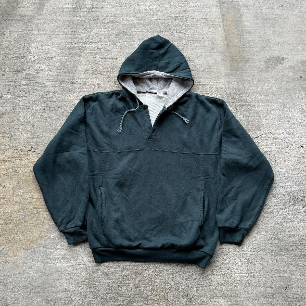 Vintage 80's Thermal Lined Hoodie Sweatshirt Rare Green Med Vintage 80's Thermal Lined Hoodie Sweatshirt Rare Green Med