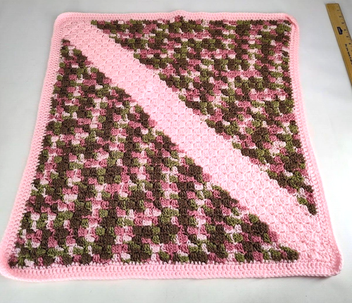 Vtg Crotchet Afghan Throw Hand Knitted Baby Blanket 26" x 27"
