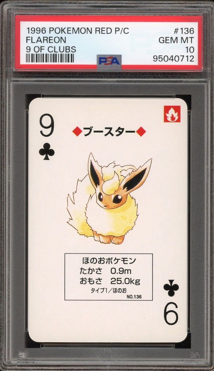 1996 Pokemon Red Playing Cards Flareon 9 of Clubs #136 PSA 1996 Pokemon Red Playing Cards Flareon 9 of Clubs #136 PSA