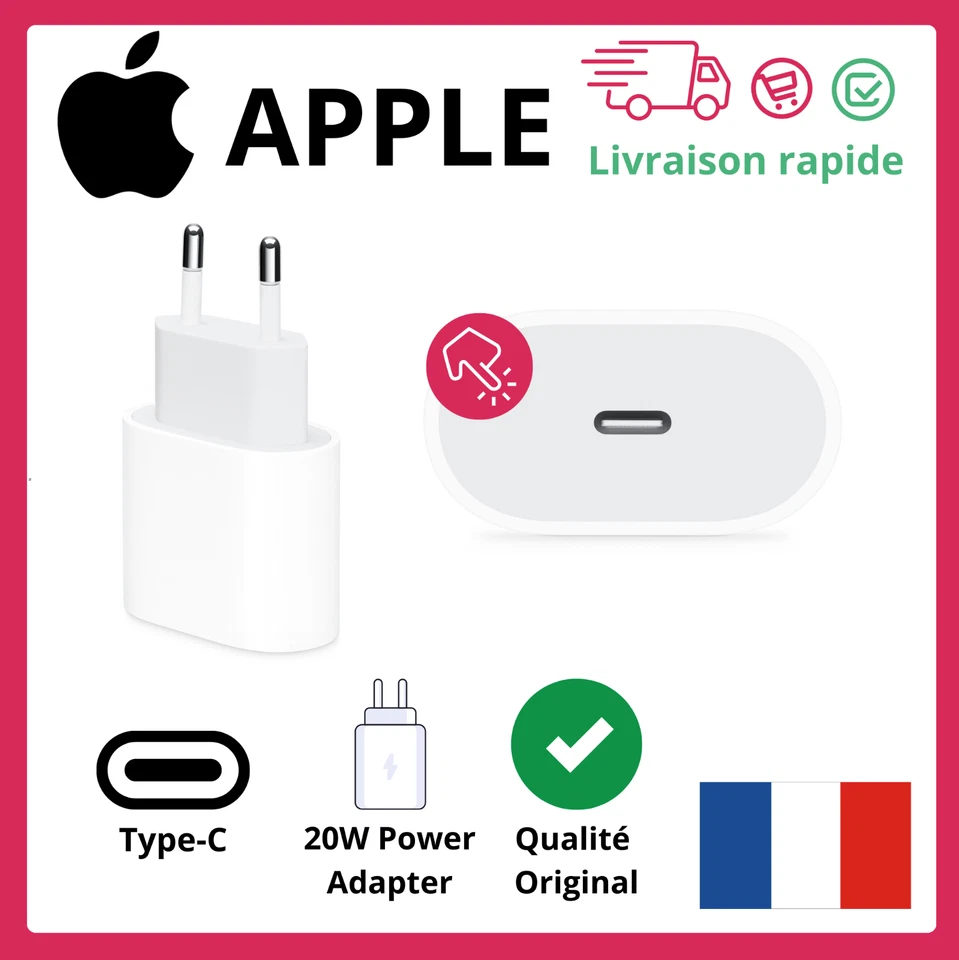 Chargeur Secteur Rapide APPLE Original 20W USB‑C Blanc MHJE3ZM/A - Photo 1/1