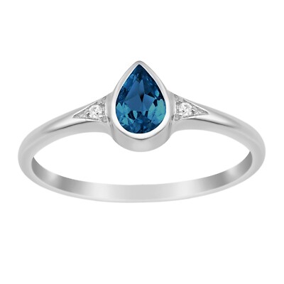 Bezel Set 6X4MM Pear London Blue Topaz 925 Sterling Silver