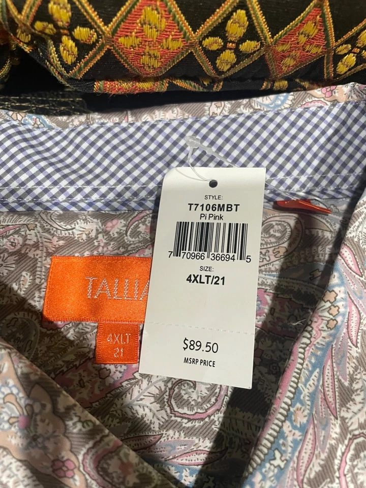 Camisa TALLIA Hombres PASLEY Abotonada Mangas Largas 100% Algodón 4XLT NUEVA Foto 3 de 3