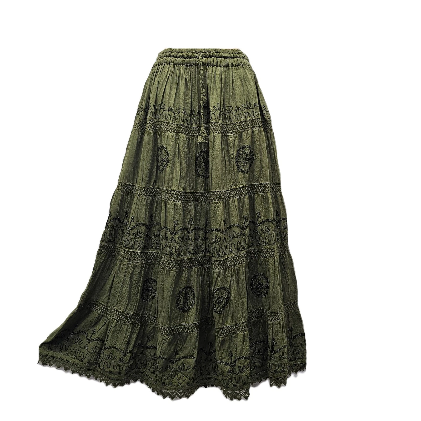 Cotton Maxi Skirt Bohemian Embroidered Fully Lined Army Green Size S M L XL XXL
Opens in a new windo