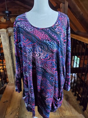 Ulla Popken Tunic Top Womens 16/18 Plus 100% Cotton Plum Purple Pink Pockets EUC