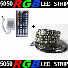 5M/16.4ft RGB 5050 Black PCB Board 300 LED Rope Strip Lights DC12V+44 Key Remote