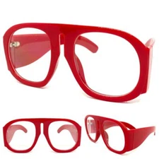 OVERSIZED EXAGGERATED Classic Retro Clear Lens EYE GLASSES Large Thick Red Frame