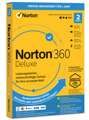 Norton 360 Deluxe 2025 2 Gerät 1 Jahr PC/Mac/Android/iOS Internet Security KEY