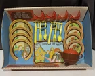 Vtg Little House on the Prairie Tin Litho Tea Set in Package 1980 Ohio Art