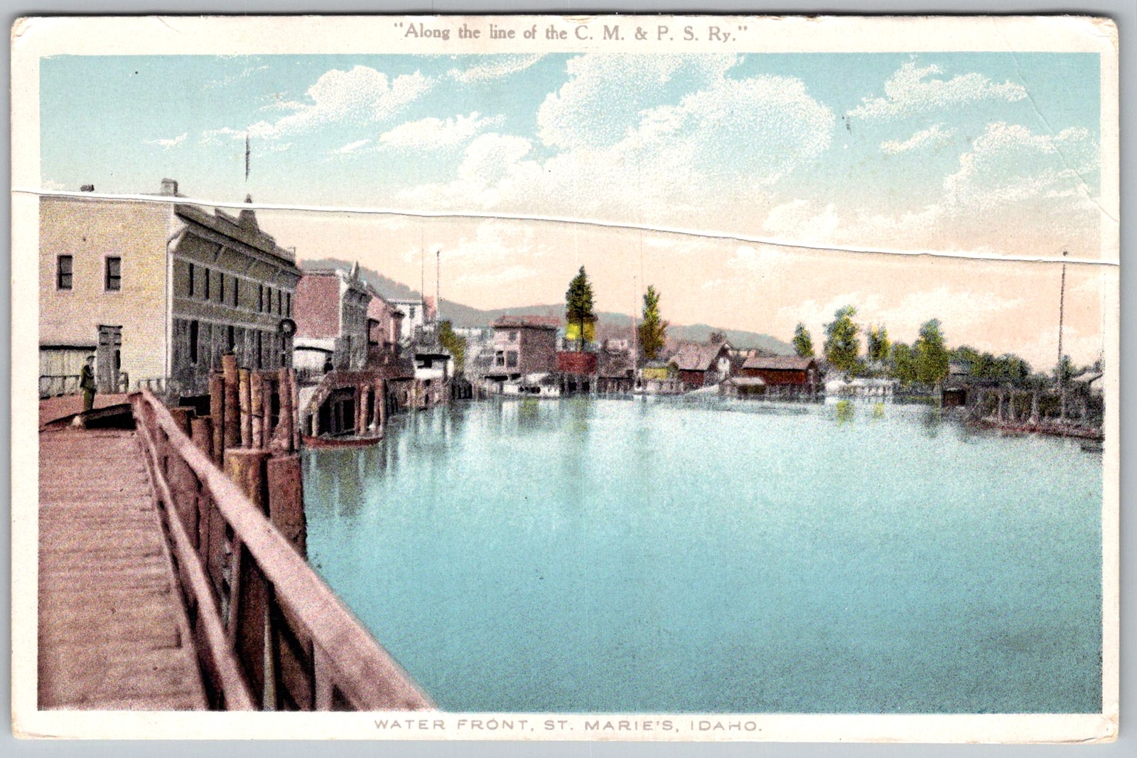 Vtg Postcard Water Front Dock Cm&ps St Maries, Idaho 1930s