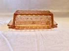 VINTAGE JEANNETTE PATTERN PINK DEPRESSION GLASS BUTTER DISH WITH LID 1929-1939