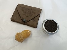Antique Carved Tagua Nut Vegetable Ivory Acorn Thimble Together With Needle Case