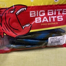 Big Bite Baits 6” Creature Green Pumpkin Blue Swirl 8 count pack 