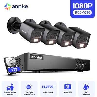 ANNKE 3K Lite 8CH DVR 1TB 1080P CCTV Security Camera System AI Color Night IP67