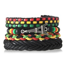 African Black History Bracelet Juneteenth Multi Layer Braided Leather Bracelets