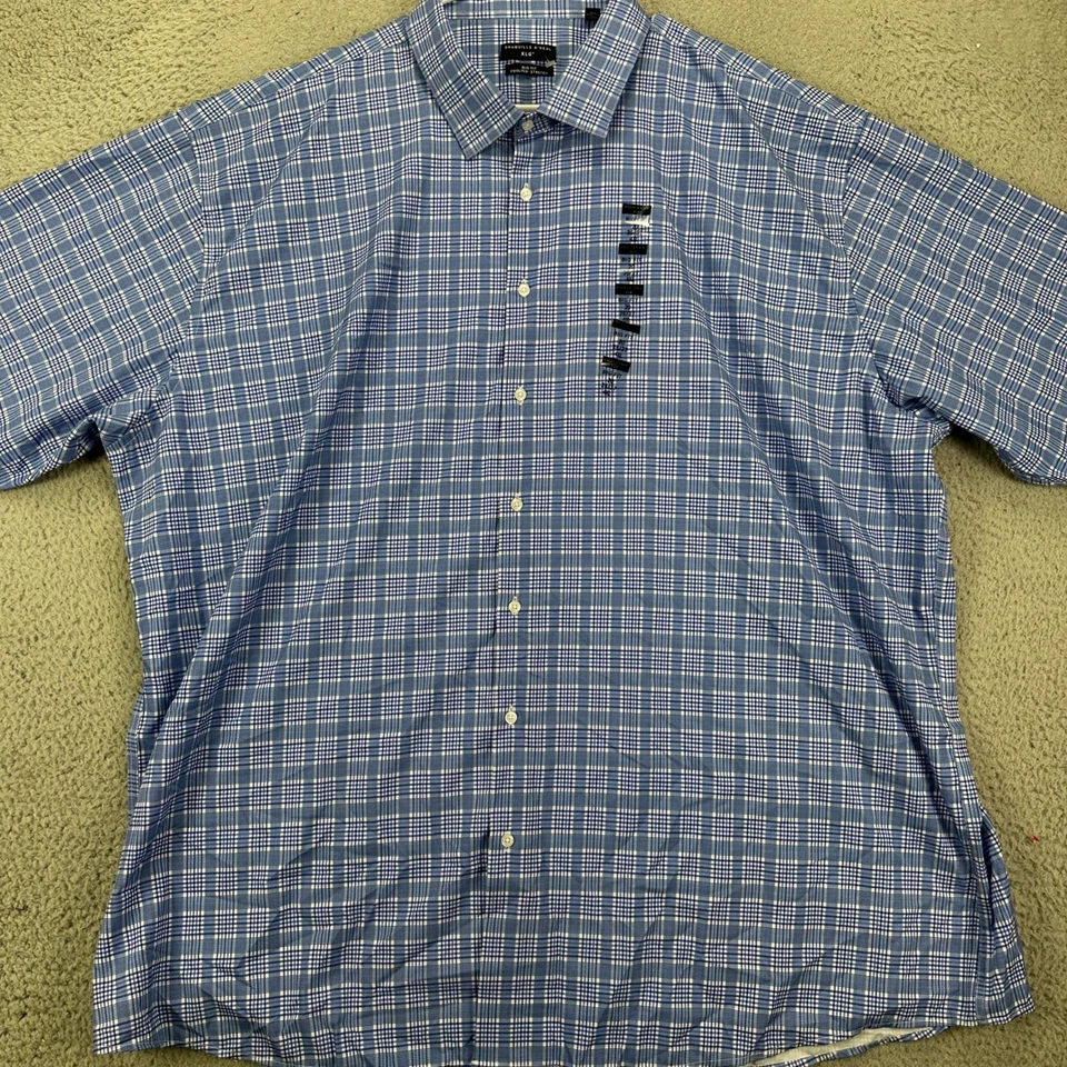 Camisa de vestir Shaquille O Neal para hombre 20 36-37 azul a cuadros manga larga NUEVA Foto 2 de 4