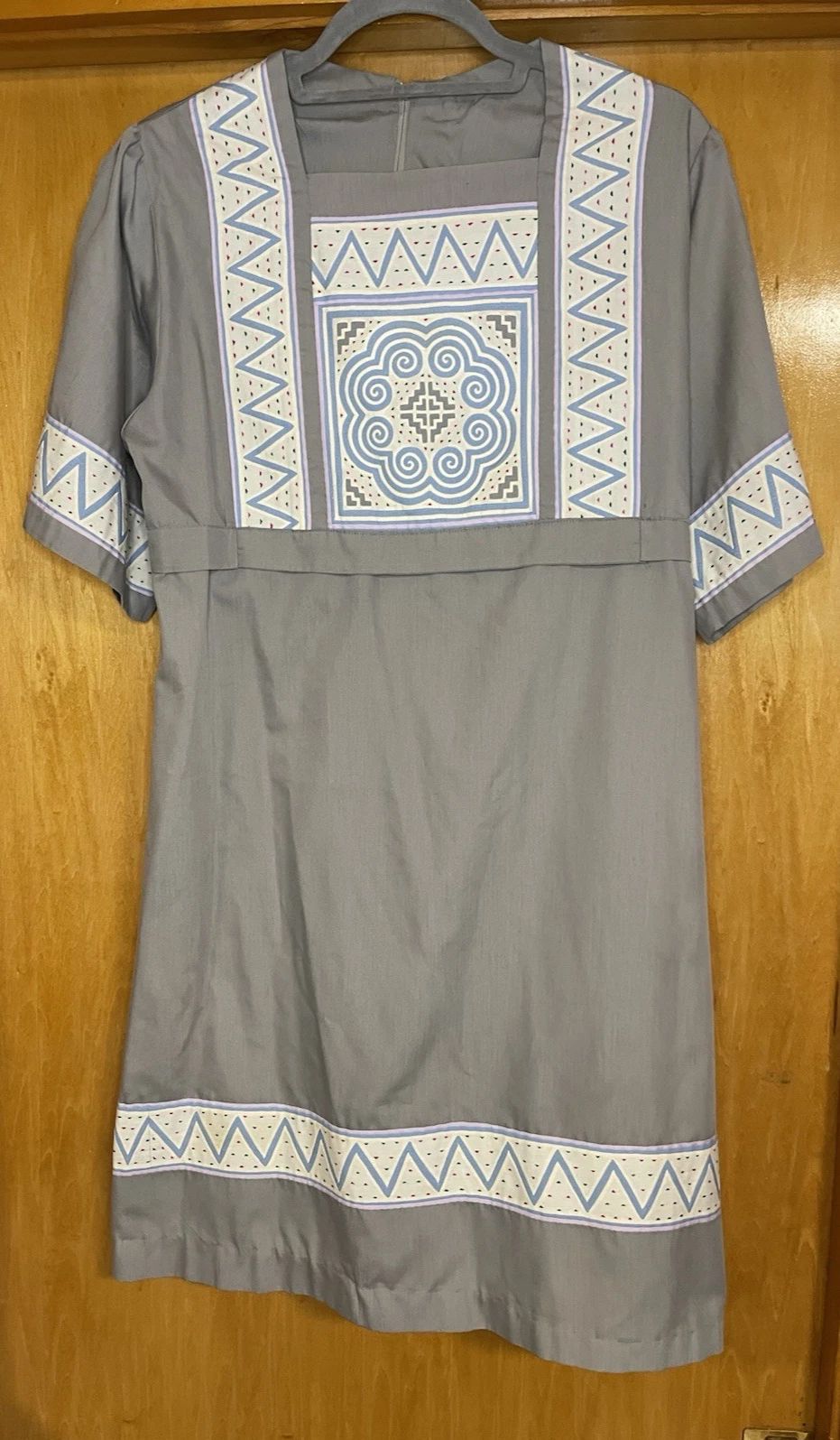 Vintage 70's Handmade Shift Dress 34" Bust Panama Mola Designs, Gray Cotton, EUC