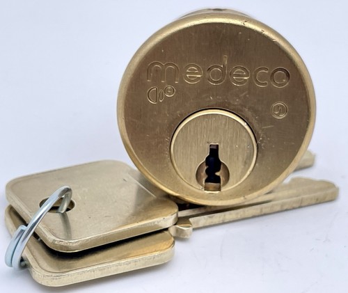 Cylindre De Serrure Mortaise Haute Sécurité MEDECO - Modèle #0205, Satin Chrome, Avec 2 Clés Et Carte Code