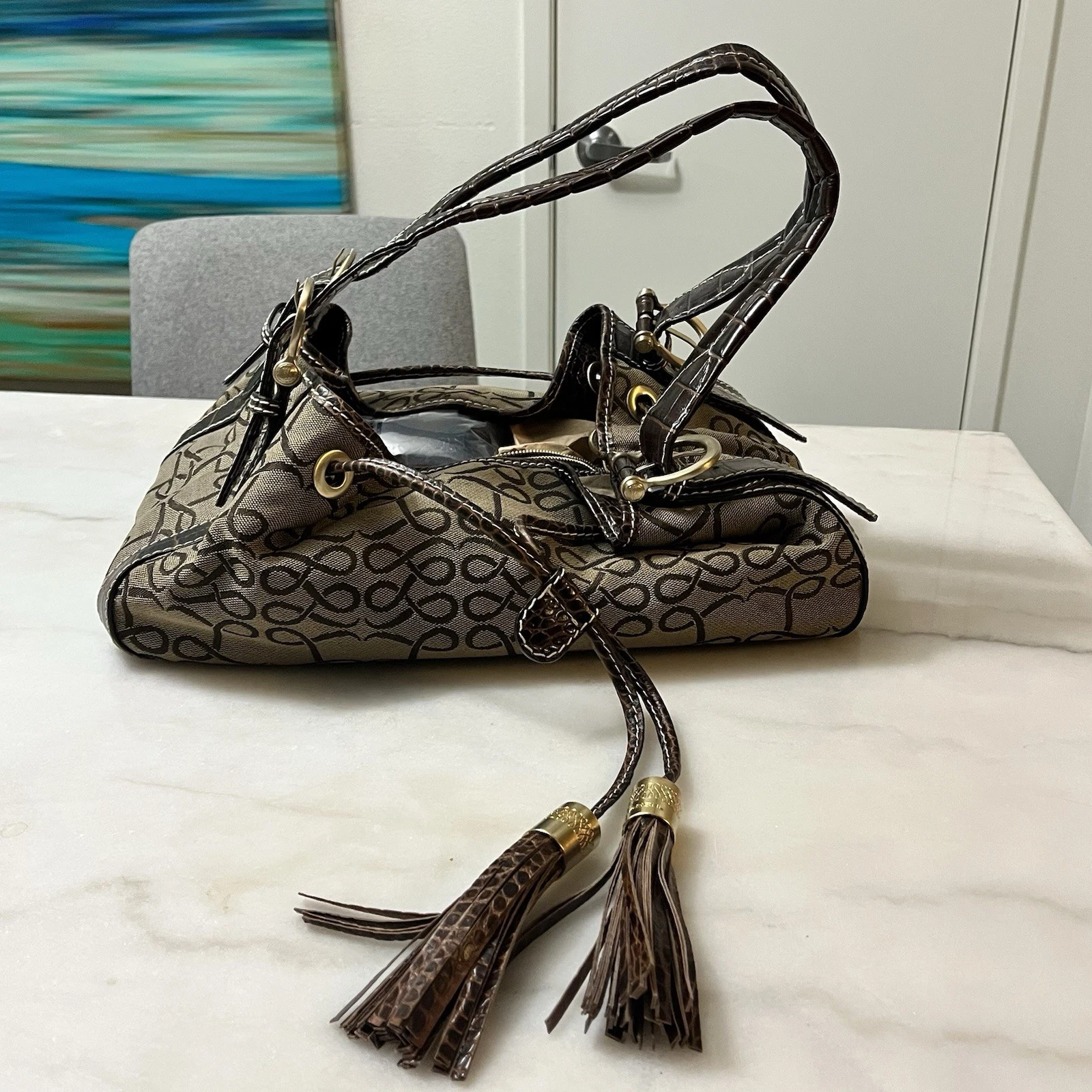 Borsa LANCEL secchiello tracolla logo pelle marrone Espiegle Paris borsa a mano