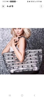 Victoria's Secret Pink Silver Sequin Stripe Weekender Tote Bag