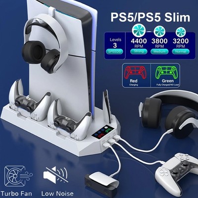 PS5 Slim Stand Cooling Fan,PS5 Controller Charging Station for Sony Playstation5