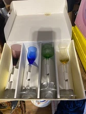 Lenox Crystal Cordial Glass set of 4 assorted in gift box 4.5" blue yellow Vtg