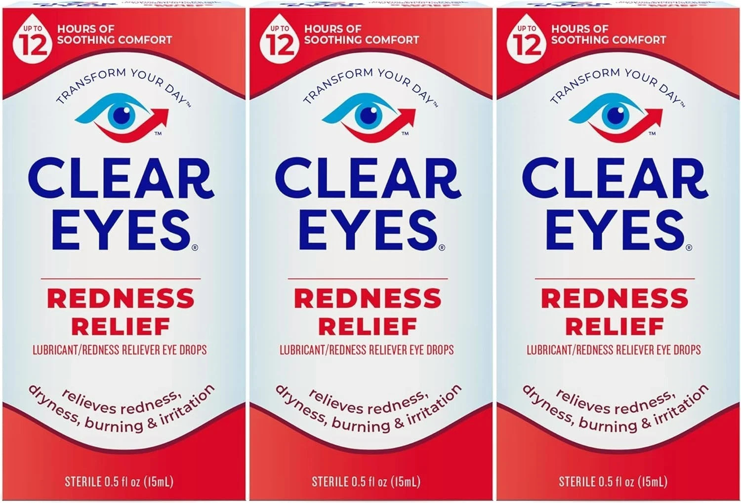 Clear Eyes, Redness Relief Eye Drops, 0.5 Fl Oz (Pack of 3) 