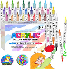 60 Colors Acrylic Paint Markers,30 Pack Direct Liquid Soft Brush Acrylic Markers