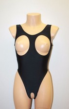 Women Thong Leotard 201-58 Open Front and Back Hole Crotch Black Spandex Size L