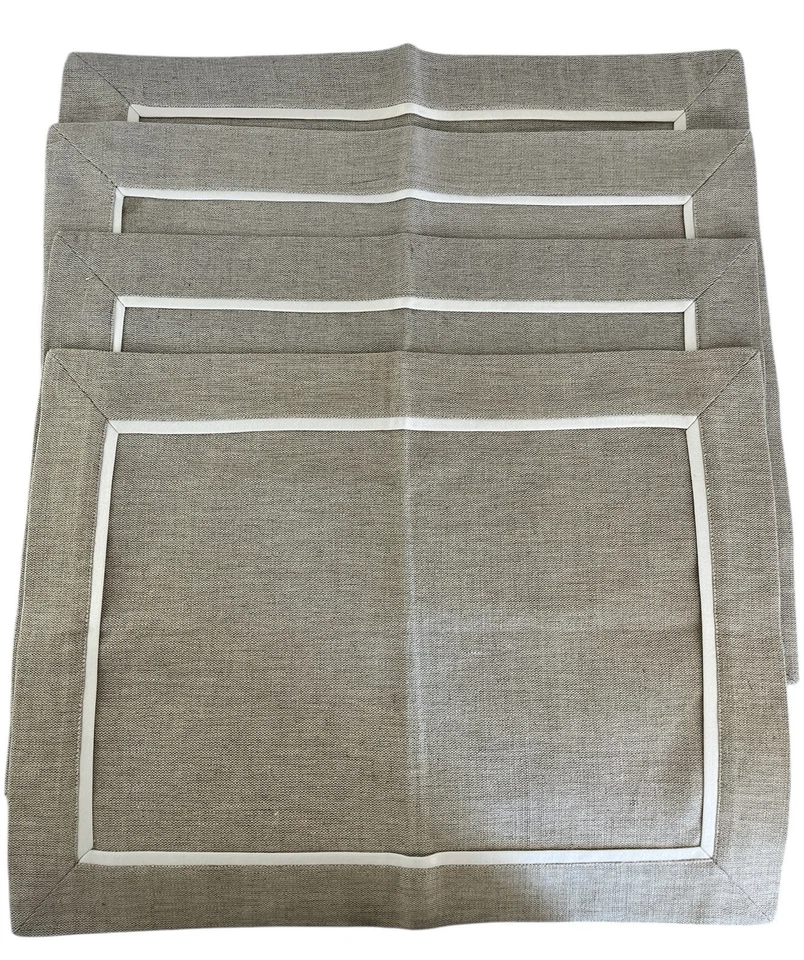Crate and Barrel Placemats Linen Blend with Cream Accent Set of Four - Image 2 of 4