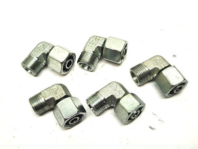 5 pcs - Parker Steel Hydraulic Fitting 3/8'' Compression to Hose Thread 90° Elbow
