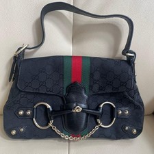 GUCCI One-Shoulder Bag Black GG Canvas Sherry Line Green Red Women Hand Bag