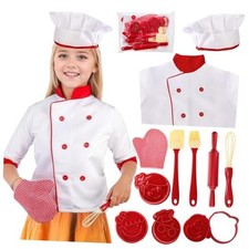 11 Pcs Kid Chef Role Play Costume Set, Pretend Chef Outfit with Realistic