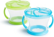 Snack Catcher Toddler Snack Cups, No Spill, 2 Pack, Blue/Green