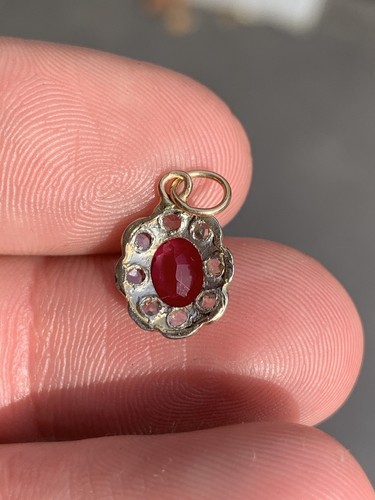 15ct Gold Diamond Ruby Pendant, Antique 15k 625 - Picture 4 of 6
