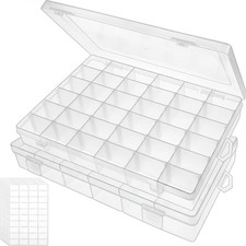 Bead Organizer Storage 2 Pack 36 Grid Jewelry Tackle Craft Box Adjustable