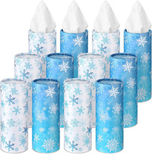 12 Pack Winter Snowflake Tissue Boxes for Car Cylinder Bulk Blue and White Snowf