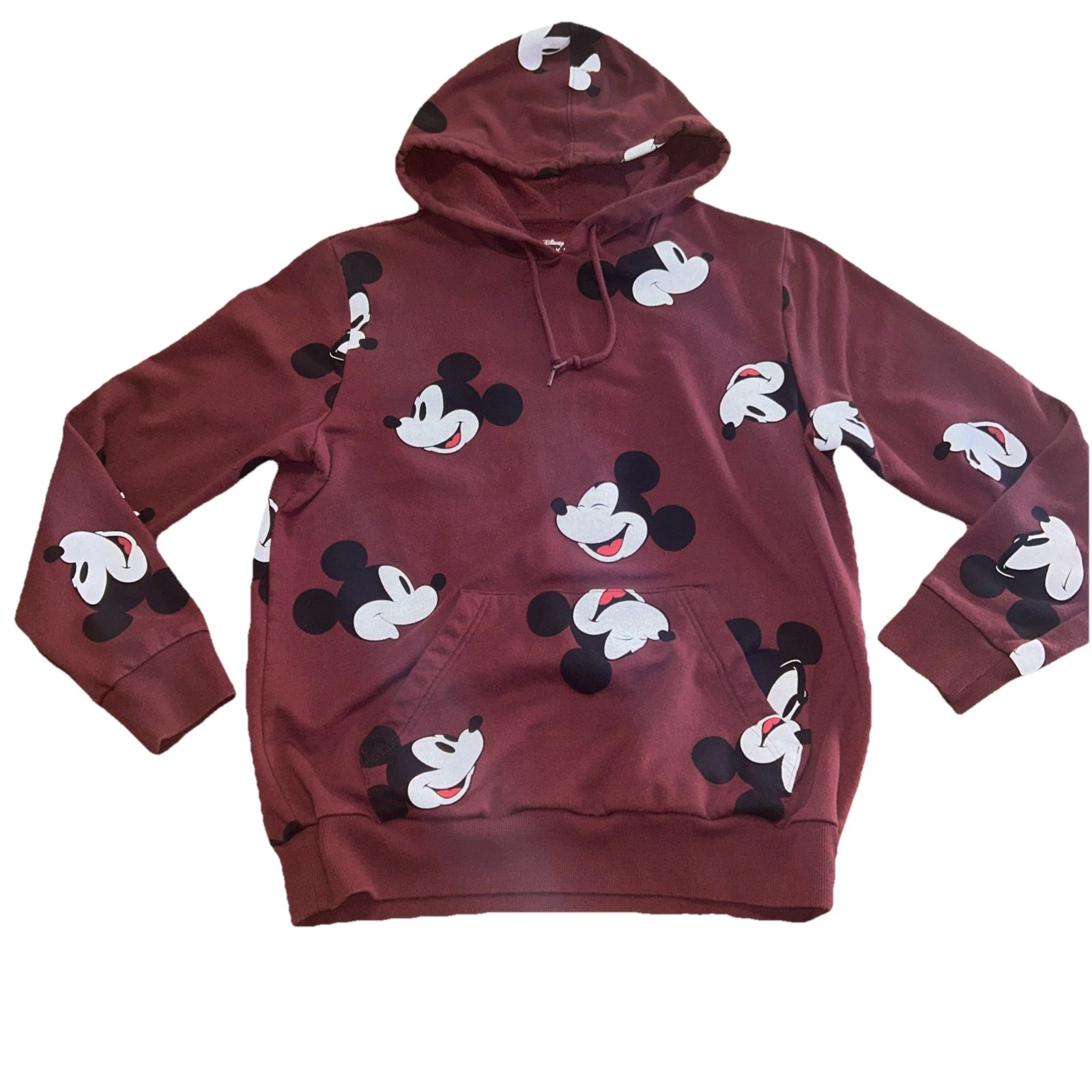 Disney Mickey Mouse Hoodie Sweatshirt Medium Maroon Pouch Pocket Unisex