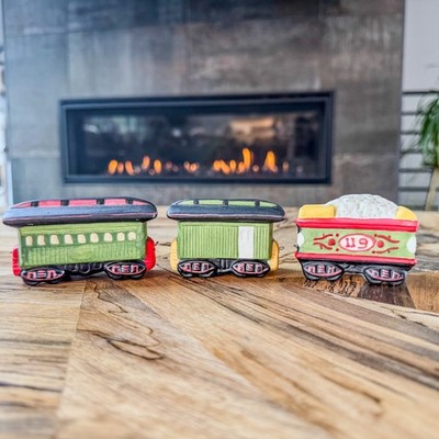 1995 Vintage Christmas Village Ceramic Train Cars by Dayton Hudson, Set of 3