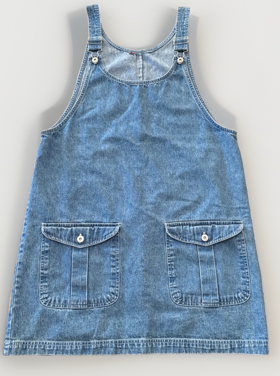 VTG faded glory denim overall dress short knee length Sz Large women's cotton