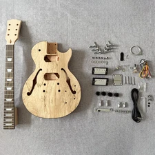 DIY Electric f hole guitar kits semi hollow body maple neck splated maple venner