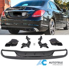 Schwarz Heckdiffusor + Auspuffblenden F&uuml;r Mercedes W205 S205 Standard Sto&szlig;stange