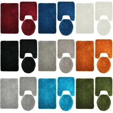 3 PC Bathroom Rug Set Contour Mat Toilet Lid Cover Ultra Soft Fluffy Queen Mary