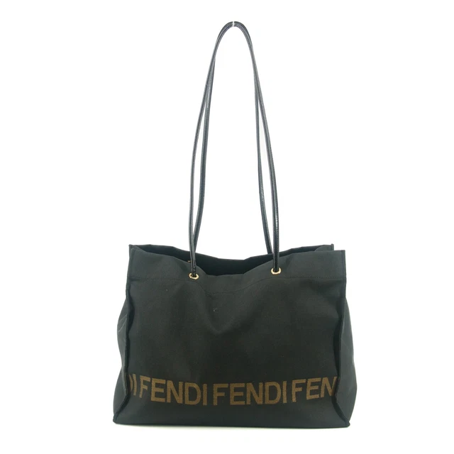 EBAY LIVE Fendi Shoulder Bag Zucchino Canvas Leather Black #9207