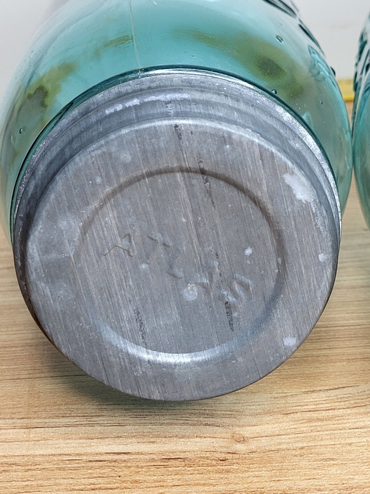 2 Vintage Antique Blue Ball 'Perfect Mason' Quart Jars with Zinc Caps