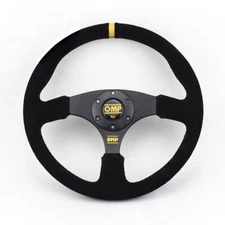 OMP 350mm 14' Suede Leather Black Stitching Flat Racing Sport Steering Wheel