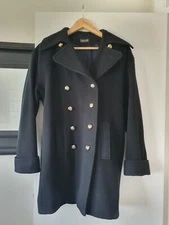 Ladies 90s 00s Susan Woolf Peacoat Black Wool & Cashmere Coat Size S UK 12