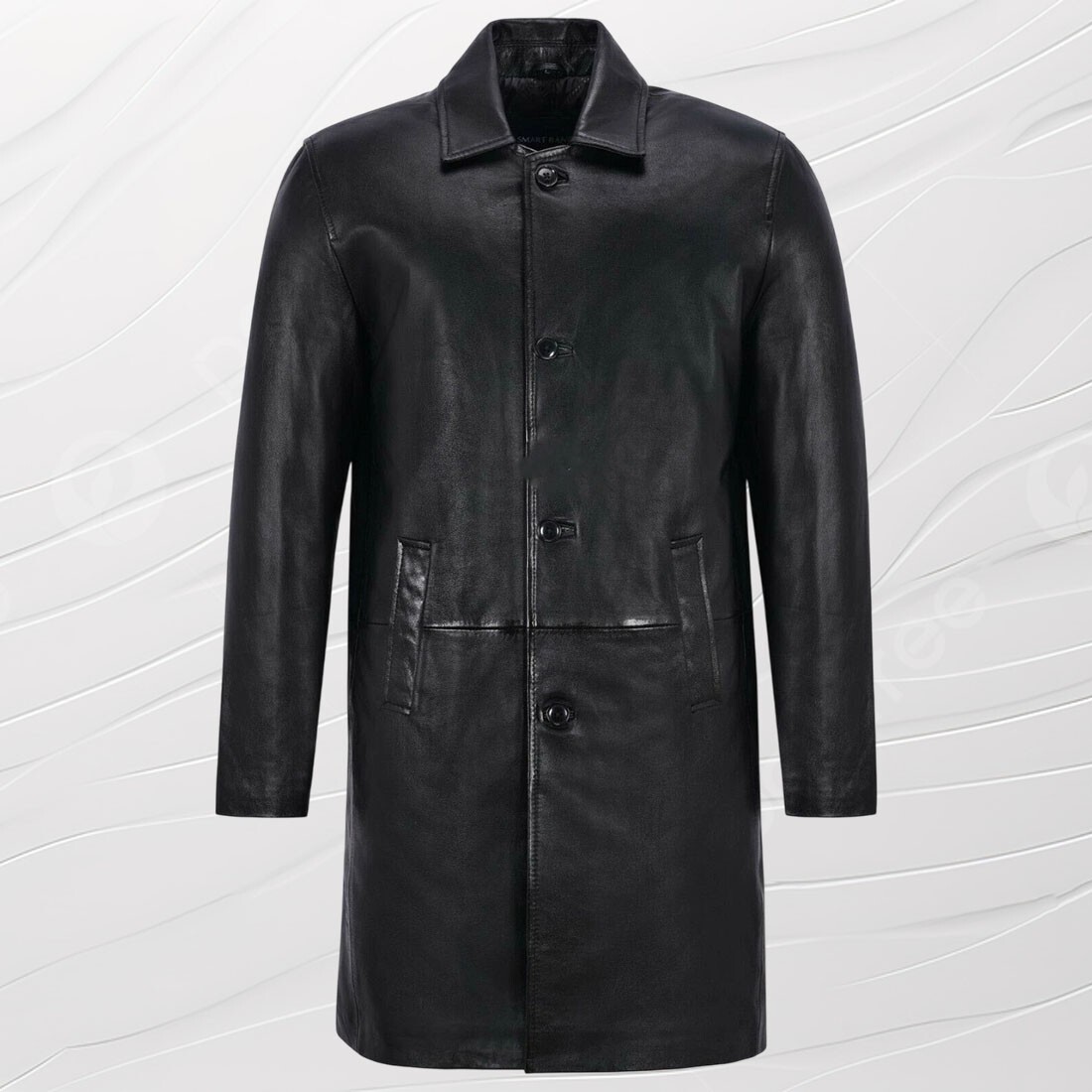 Men's Genuine Lambskin Leather Trench Long Coat Stylish Black Jacket