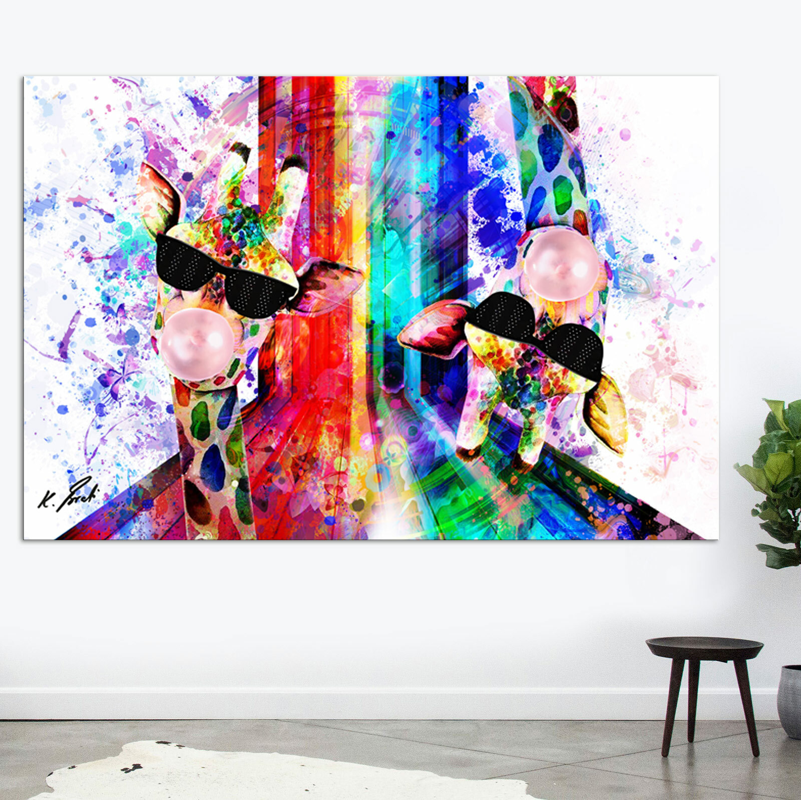 Wandbilder Tiere Giraffen Bunt Farbe Lustig Bild Leinwand Abstrakte 